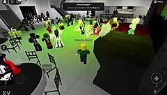 Hey guys, check out this fun dance party with friends in the roblox hall, it's super lively and everyone is having a blast dancing together