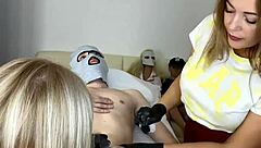 sugarnadya and nataligreen team up to depilate a horny client's penis with four hands in this fetish close-up