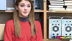 rosalyn makes funny faces while getting her tight pussy stretched by big cock at work