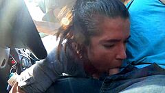 Wife boldly swallows jizz from lucky uber driver in outdoor blowjob session