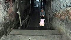 Curvy Brazilian trans tempts with dirty outdoor ass shaking but ends up spanked rough by tattooed stud in public