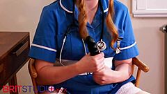 Curly-haired nurse Greene in sexy uniform teases solo with jerk off instructions for intense cum play. Her big natural tits shine in lingerie.