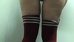 cheeky change room try on with topless thigh high socks