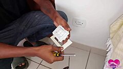 Electric handyman shocks with huge squirting anal creampie surprise!