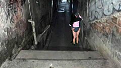 Curvy Brazilian trans tempts with dirty outdoor ass shaking but ends up spanked rough by tattooed stud in public