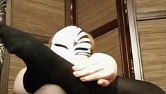 i wear pantyhose with small natural tits in homemade solo lingerie