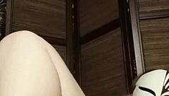 i wear pantyhose with small natural tits in homemade solo lingerie