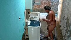 did you see the hidden camera catching this busty milf showering and flashing her huge natural tits outside?
