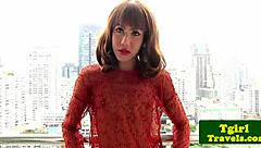 petite asian transsexual mj fingers her butthole outdoors on balcony in solo session