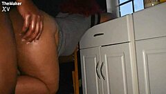 tatted thick lightskin slut with fat ass and curvy body sneaks into laundry room. she sucks bbc and gets fucked hard barefoot.
