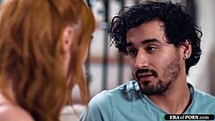 curvy redhead milf guides young guy through intense fucking session with oral delights