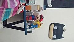 young amateur enjoys groping her neighbor's thick cock alone at home