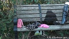 Sexy amateur randy explores solo pleasure while masturbating outdoors in a public park