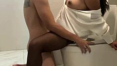 Boss Fucks Secretary in Public Bathroom and Cums on Face!