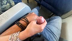 amateur milf gives accidental handjob on public train leading to outdoor cumshot with blonde mature couple
