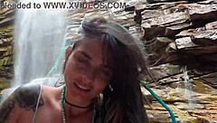 What if we get caught having public sex in the waterfall with Latina riding and cumshot?