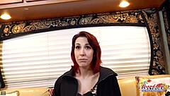 Brunette Coed Scarlett Foxx Deepthroats Hard Cock, Gets Banged Doggystyle, and Swallows Cum