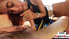 Oh yeah, petite Thai teen nympho, ride that big white cock outdoor like a pro!