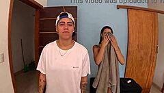 Brazilian Teen with Tight Shaved Pussy Joins Girls in Bathroom for First Time Juicy Cock Ride