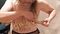 What Happens When French Maid in Bondage Whips Herself into Humiliating Outdoor Submission with Toys