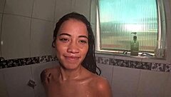 Brazilian Teen with Tight Shaved Pussy Joins Girls in Bathroom for First Time Juicy Cock Ride