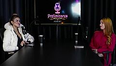 Compilation of jhocy in preliminares podcast featuring bia hot in sheer red lingerie group play.