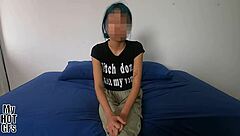 subtly teasing legal latina teen into first-time casting with hairy pussy and natural tits