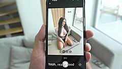 Stepbrother fantasizes intense doggystyle sex with curvy brunette amateur, jerking off to her photo with massive cock and cumshot.