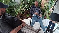 Shy girl got her virginity broken by guy while his friend is busy masturbating outside in the garden 😏