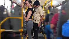 In a bold public fantasy, the slutty student flashes her ass on the bus and gets a cumshot outdoors.