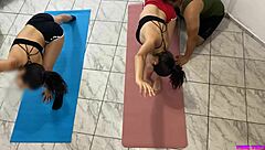 Yoga instructor trains two beautiful young Latinas then tricks them into intense anal with his monster cock
