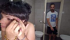 i feel so horny as mature curvy latina with big ass and hairy pussy gets fucked passionately in bathroom by guy filling me with cum in close up creampie action