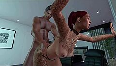 Cock fucks tight pussy in bedroom before cum covers boobs during steamy shower bathing sex session.