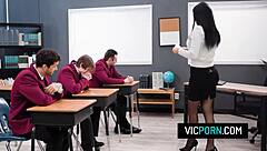 Busty Milf Teacher Jasmine Jae Bangs Three Students In Gangbang With Blowjobs And Deepthroat