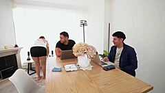 hey, this horny milf is diving into a steamy threesome with two college studs, licking and riding their cocks wildly