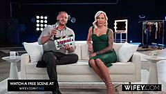 Blonde hotwife Candice grips hubby's hand yet devours massive BBC intensely