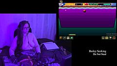 Brunette bbw with big natural tits strips naked in remastered play through part 3