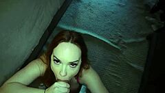 Redhead amateur with big natural tits and huge ass rides cowgirl in intense pov missionary action.