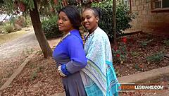 curvy amateur bbw ebony lesbians grind and lick while sharing double dildo in homemade session