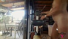 Nippleringlover hot nude rides bicycle with handcuffed pierced pussy lips and extreme stretched pierced nipples