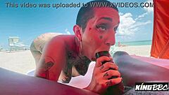 descriptive pornstar gia lovely gives ball licking blowjob to big black cock on public beach