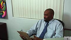 Blonde milf pornstar with big tits sucks big black cock in interracial roleplay blowjob trailer