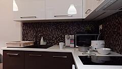 Exclamatory-provocative oh wow! hot blonde petite girlfriend flashes tight shaved pussy and bare naked ass under short miniskirt in kitchen!