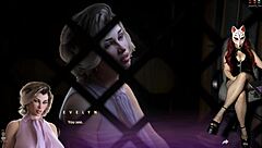 Big tits milf in fishnets and cosplay costume flashes boobs during outdoor public upskirt at cinema