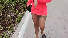 horny mexican prostitute showing ass and natural tits on public road in latina style