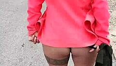 horny mexican prostitute showing ass and natural tits on public road in latina style