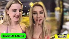 Curvy blonde bombshell Eliza Eves teases then rides wildly in steamy bedroom romp