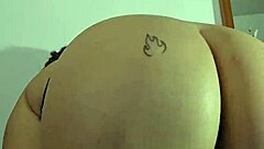 exhibitionist flashes while trying on lycra panties and masturbating for fan