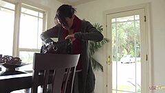 Blonde Lesbian Intruder Drags Brunette To Bedroom For Ass Eating And Fingering