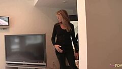 Blonde Lesbian Intruder Drags Brunette To Bedroom For Ass Eating And Fingering